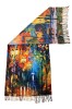 Fular tip esarfa pictata FP, bleu/verde, 185x75 cm, Albastru, Marime universala