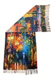 Fular tip esarfa pictata FP, bleu/verde, 185x75 cm, Albastru, Marime universala