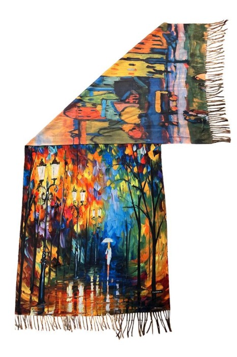 Fular tip esarfa pictata FP, bleu/verde, 185x75 cm
