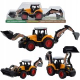 Tractor-excavator cu rulare asistată, braț și cupă mobile