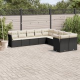 Gossi set canapele de gradina cu perne, 10 piese, negru, poliratan