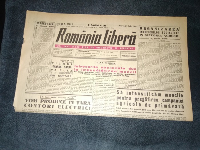 ZIARUL ROMANIA LIBERA 9 FEBRUARIE 1949