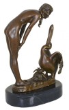 Femeie nud cu pelican-statueta Art Deco din bronz PAB019