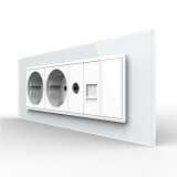 Priza Tripla cu Blank Livolo cu Rama din Sticla 2 Prize Schuko+TV/internet, Standard Italian - Serie Noua SmartElectro IntelligentHouse