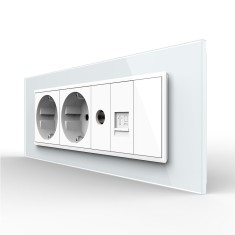 Priza Tripla cu Blank Livolo cu Rama din Sticla 2 Prize Schuko+TV/internet, Standard Italian - Serie Noua SmartElectro IntelligentHouse foto
