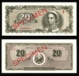 Bancnote romanesti, bani vechi, 20 lei 1950 -specimen UNC