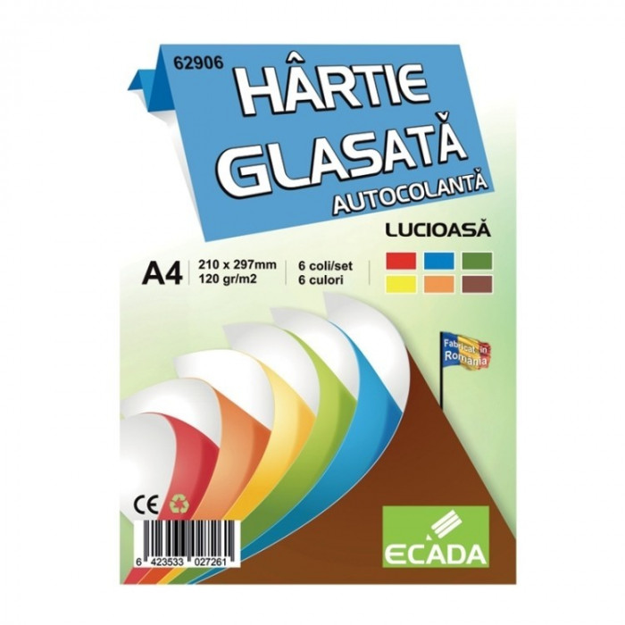 Hartie glasata autocolanta A4 6 culori/set