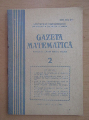 Revista Gazeta Matematica. Anul LXXXIX, nr. 2 / 1983 foto