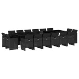 Set mobilier de gradina cu perne, 17 piese, negru, poliratan