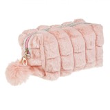 Portfard Imitatie Blana, Model Pompon, Culoare Roz, Dimensiuni 20x10x11cm, Oem