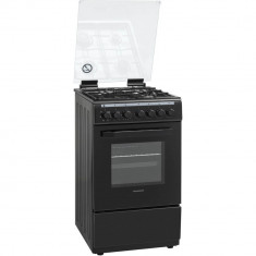 Aragaz mixt Heinner HFSC-V60LITGC-BK, 4 arzatoare, Aprindere electrica plita, Cuptor electric, 6 functii, Timer, Grill, Negru