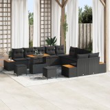 Set de 13 Piese Canapea pentru Grădină cu Perne Negru Ratan Polimeric Acacia, Set de 3 Piese Mobilă de Grădină cu Perne Negru Ratan Polimeric Acacia, vidaXL
