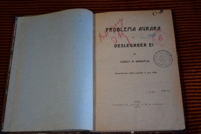 Constantin Garoflid - Problema agrara si deslegarea ei (Iasi, 1917) foto