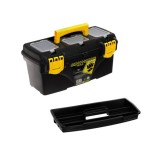 Cutie organizator pentru scule, FastTools, 16 inch, 3 compartimente, tava detasabila, inchidere fixa si sigura, constructie robusta, spatioasa, maner