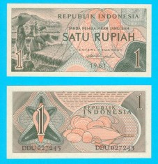 Indonezia (p#78) 1 Rupiah 1961 UNC &#039;Plantație de orez&#039; serie: DDU027245