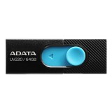 MEMORIE USB 2.0 ADATA 64 GB, retractabila, carcasa plastic, negru / albastru, &quot;AUV220-64G-RBKBL&quot; (timbru verde 0.03 lei)
