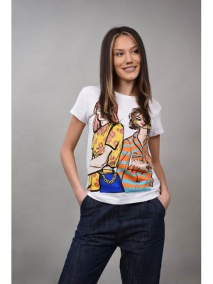 TRICOU CU IMPRIMEU FETE STRASURI STELLANZA Alb M-L foto
