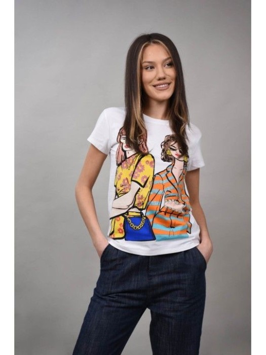 TRICOU CU IMPRIMEU FETE STRASURI STELLANZA Alb M-L