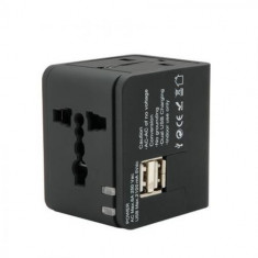 Adaptor Incarcator priza universal de calatorie EU/UK/SUA 2 porturi USB 2100mah, negru foto