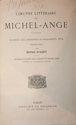 L \&amp;#039; OEUVRE LITTERAIRE DE MICHEL - ANGE foto