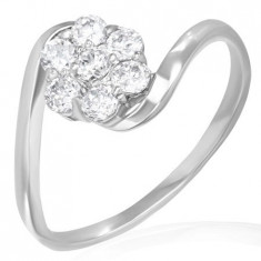 Inel de logodnă din oțel - floare curcubeu din zirconii - Marime inel: 58