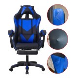 Cumpara ieftin Scaun ergonomic de gaming, tetiera, suport retractabil picioare, sport lombar, inaltime reglabila, negru, albastru, RESIGILAT