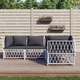 vidaXL Set mobilier de grădină, 4 piese, cu perne, alb, oțel 3186868