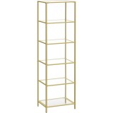 Raft VASAGLE cu 6 polite din sticla securizata si cadru metalic auriu