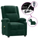 Cumpara ieftin Fotoliu de masaj electric, verde inchis, catifea