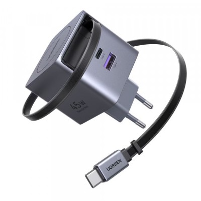 Incarcator Retea Cu Cablu USB-C UGREEN X614, 45W, 3A, 1 x USB-A - 1 x USB-C, Gri foto
