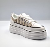 Tenisi Dama Platforma Low-Top Albi Tricotati, Marimea 38. Adidasi Casual cu Talpa 4cm, Brant Confortabil