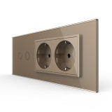 Cumpara ieftin Intrerupator dublu cu 2 prize Livolo, rama din sticla, standard italian, 6M, auriu