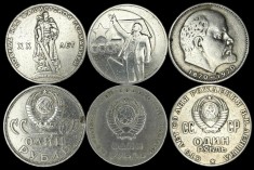 RUSIA URSS LOT / SET 3 X 1 RUBLA 1965 + 1967 + 1970 Comemorative