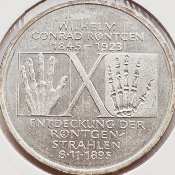 517 Germania 10 mark 1995 William Conrad R&ouml;ntgen - D - km 187 argint