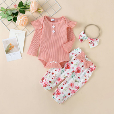 Compleu pentru fetite cu body roz somon - Sunny (Marime Disponibila: 6-9 luni foto