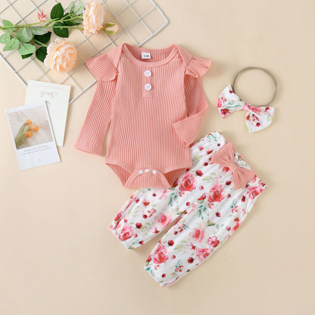 Compleu pentru fetite cu body roz somon - Sunny (Marime Disponibila: 0-1 luni)