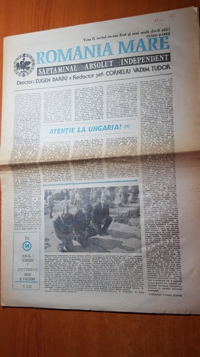 ziarul romania mare 7 septembrie 1990 -articolul &quot; atentie la ungaria &quot;