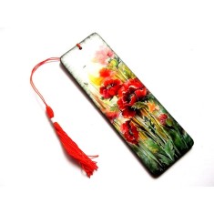 Semn cu maci rosii, semn de carte pe lemn cu flori rosii 41855