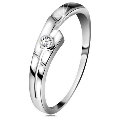 Inel din aur alb 14K cu diamant transparent, brațe despicate - Marime inel: 49 foto