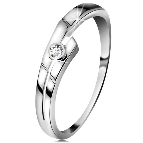 Inel din aur alb 14K cu diamant transparent, brațe despicate - Marime inel: 58