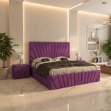 Pat Tapitat Leon Mov Catifea Premium Cu Noptiere Tapitate Livrare rapidă