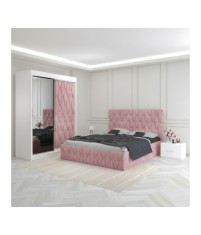 Dormitor Eric Roz Cu Dulap Tapitat 140x200cm