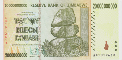 Bancnota Zimbabwe 20.000.000.000 Dolari 2008 - P86 UNC foto