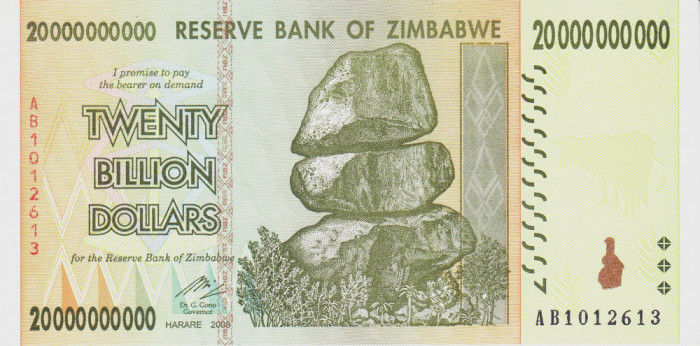 Bancnota Zimbabwe 20.000.000.000 Dolari 2008 - P86 UNC ( vezi descriere )