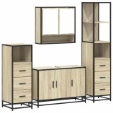 Cumpara ieftin Set de mobilier de baie din 4 piese din lemn de stejar Sonoma