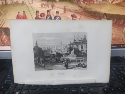 Gravură &amp;icirc;n oțel, Madrid, La rue d&amp;#039;Alcala, Rouargue, Paris 1853, 035 foto