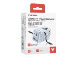 Adaptor Verbatim GaN,70W,2 cabluri retractab,bleuUSB-C PD 3.0 QC4+up to 70W/USB-A QC 4+up to 60W