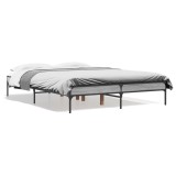 Cadru Pat Gossi, 135x190 cm, Gri Sonoma, Lemn si Metal, Pat Dormitor, Somiera inclusa