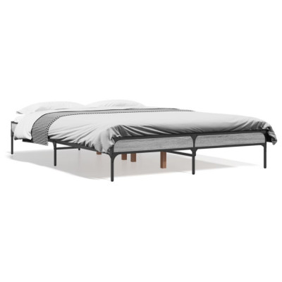 vidaXL Cadru de pat, gri sonoma, 135x190 cm, lemn prelucrat și metal foto