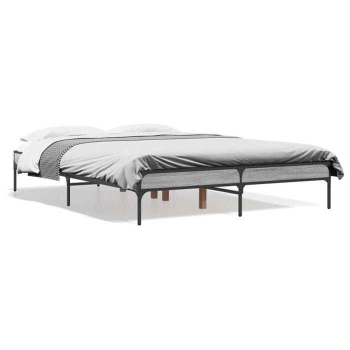 Gossi cadru de pat, gri sonoma, 135x190 cm, lemn prelucrat si metal